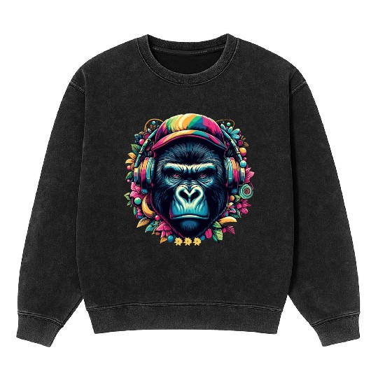 Jungle Animal Nature Adventure with Gorilla Music Mineral Wash Sweatshirts