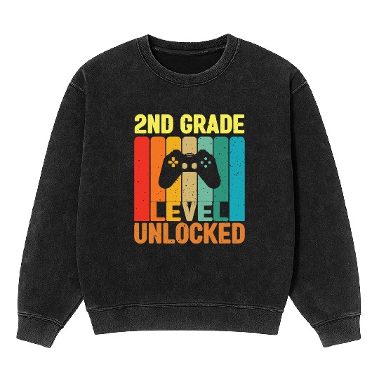 2nd Grade Level Unlocked Video Game Back to School Mineral Wash Sweatshirts