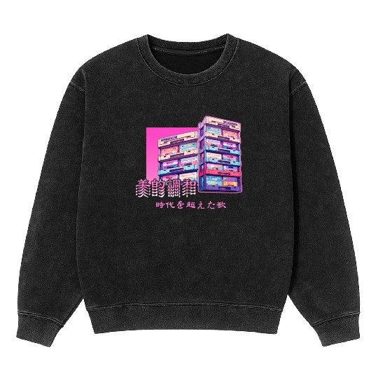 Retro Old Cassette Tapes Japanese Y2K Aesthetic Va Mineral Wash Sweatshirts