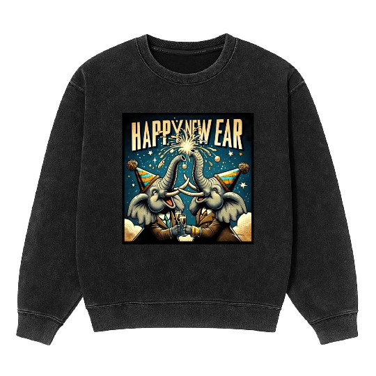 New Year's Eve Elephant Cheers with Champagne Mineral Wash Sweatshirts