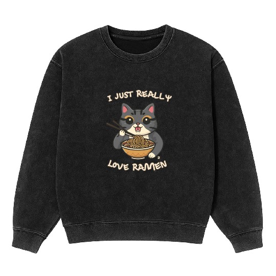 I just really love ramen cat Mineral Wash Sweatshirts