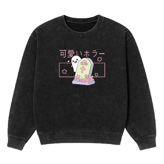 Kawaii Ghost Tombstone Cute Grave Japanese Pastel Mineral Wash Sweatshirts
