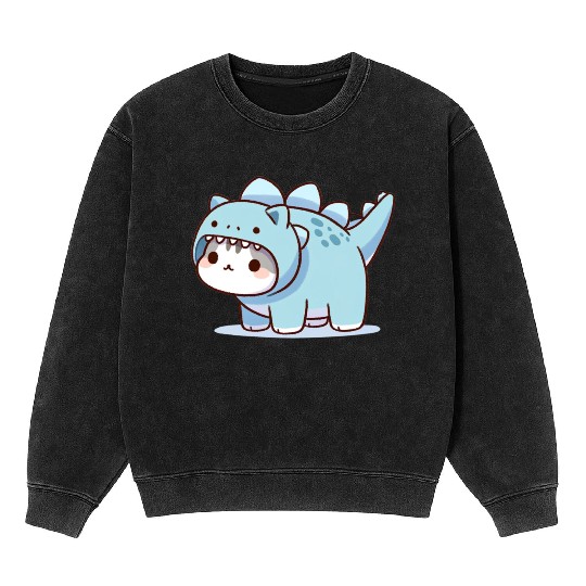 Cat in Stegosaurus Costume Mineral Wash Sweatshirts