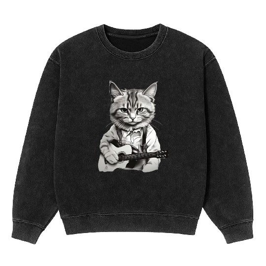 Cat playing guitar - Rock cat Mineral Wash Sweatshirts