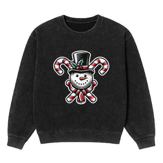 Candy Cane Cheer - snowman with Top Hat design Mineral Wash Sweatshirts