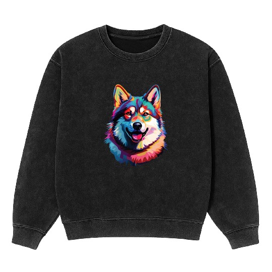 Watercolor Colorful Akita Mineral Wash Sweatshirts