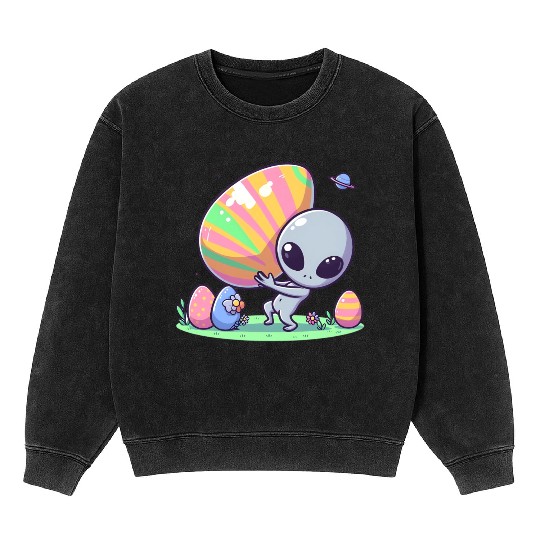 Alien with huge easter egg Mineral Wash Sweatshirts