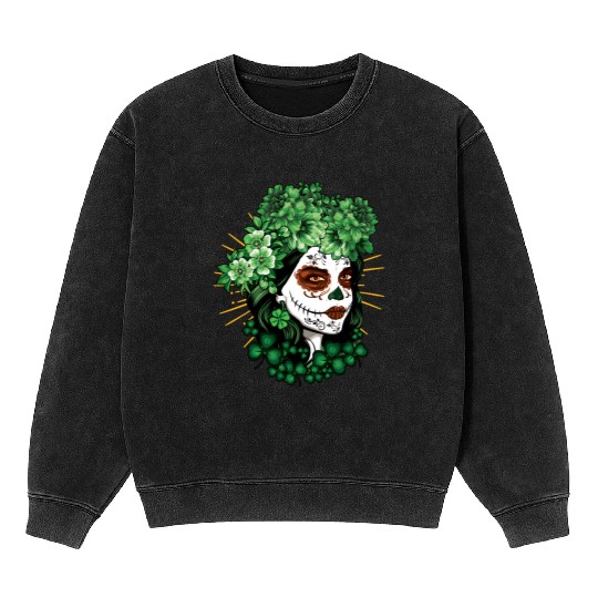 St Patrick's Day Dia De Los Muertos La Catrina Mineral Wash Sweatshirts
