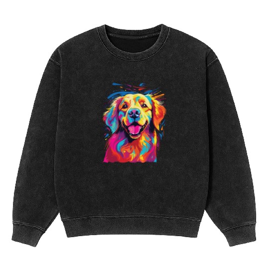 Watercolor Colorful Golden Retriever Mineral Wash Sweatshirts