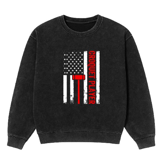 Croquet Player US Flag Croquet Player Mineral Wash Sweatshirts