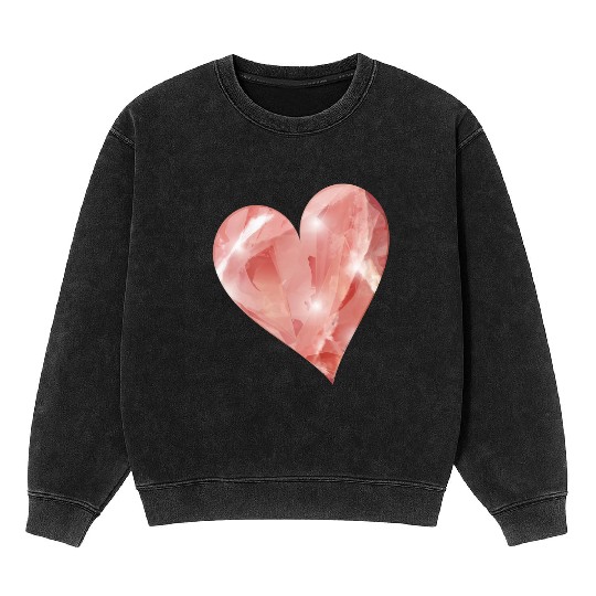 pink rose quartz crystal motif as a heart Mineral Wash Sweatshirts