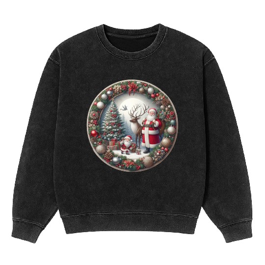 Happy Santa Claus: Traditional Christmas Image Mineral Wash Sweatshirts
