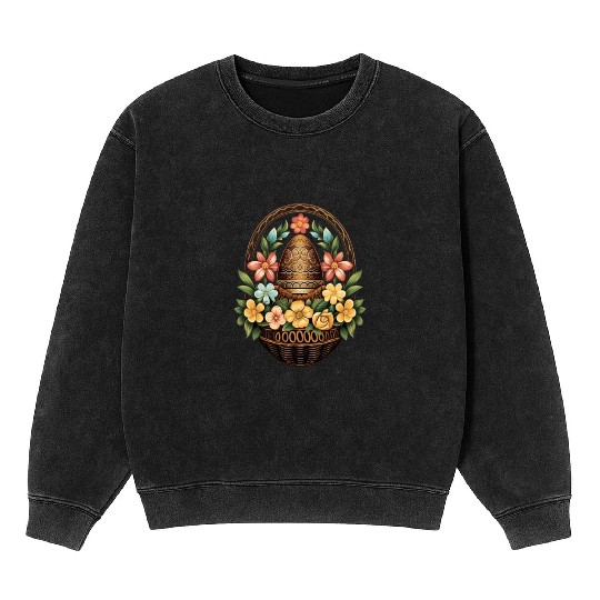 Easter Day Easter Egg Basket Mandala Art Egg Hunt Mineral Wash Sweatshirts