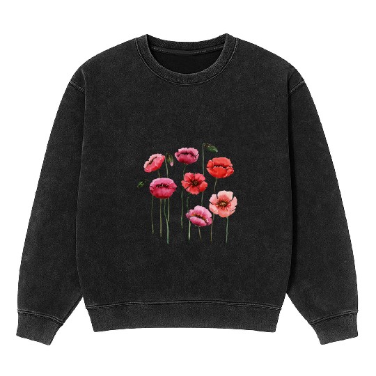 Poppies, spring bloomers, summer, flower, vintage. Mineral Wash Sweatshirts