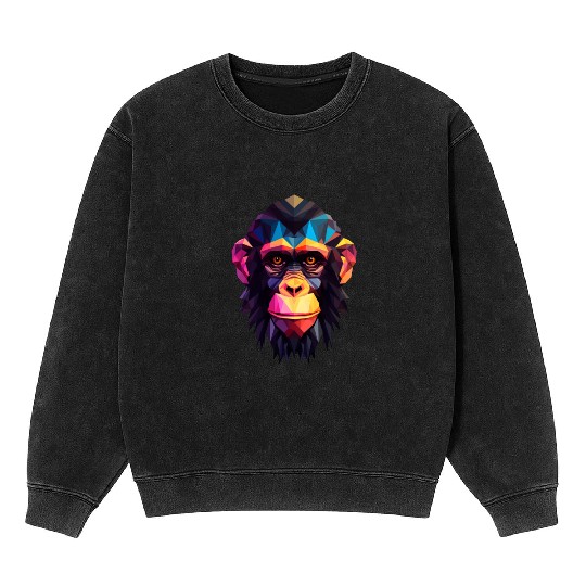 Geometric Style Chimpanzee Mineral Wash Sweatshirts