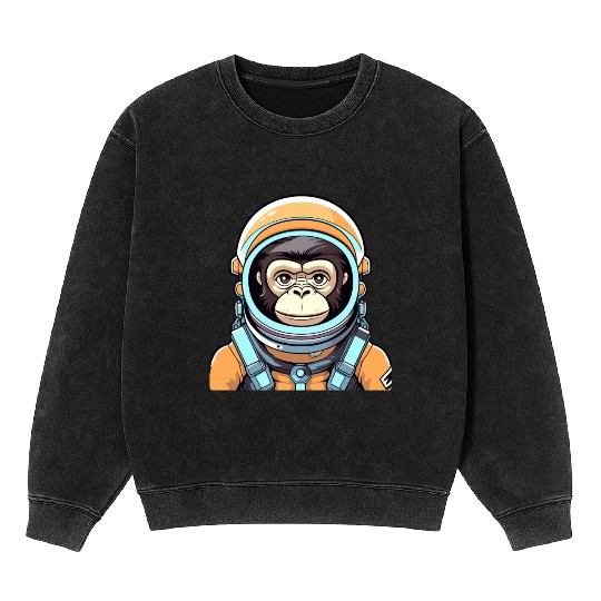 Monkey Ape Astronaut Illustration Mineral Wash Sweatshirts