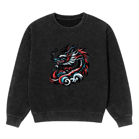 Colorful Chinese Dragon Artwork Essentials Mineral Wash Sweatshirts