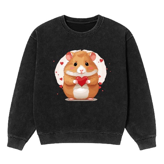 Hamster love heart valentine day motif Mineral Wash Sweatshirts