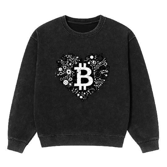 Bitcoin symbol crypto coins heart love 2 Mineral Wash Sweatshirts