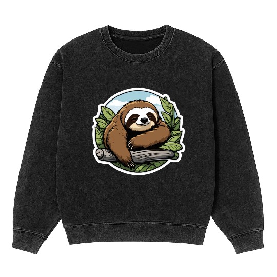 Sleeping Sloth Illustration Mineral Wash Sweatshirts