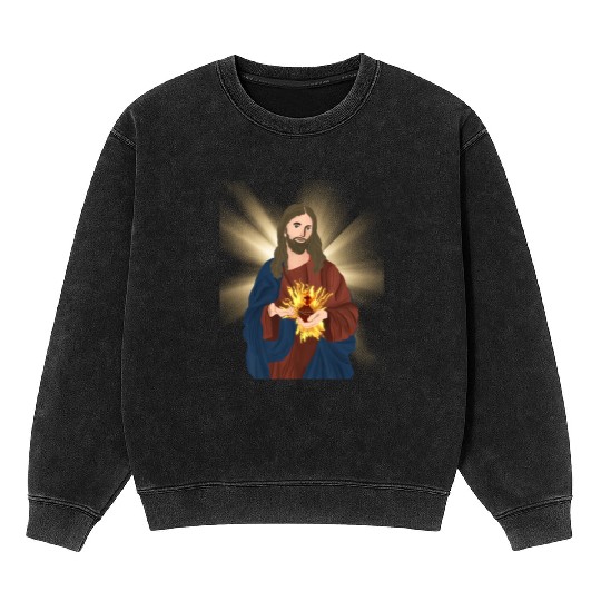 sacred heart of jesus Mineral Wash Sweatshirts
