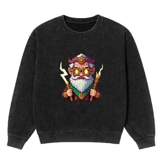Angry Zeus Pixel Art, Wearing Steampunk Glasses Mineral Wash Sweatshirts