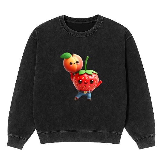 Dancing strawberry with peach Mineral Wash Sweatshirts