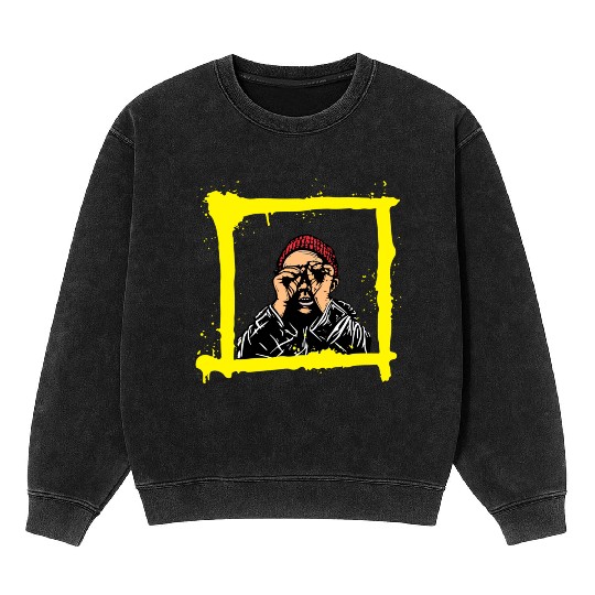 Yellow Brown Red Colorful Graffiti Illustration Mineral Wash Sweatshirts