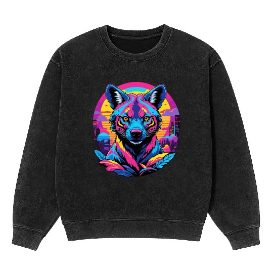 Neon Wild - Urban Hyena Portrait Mineral Wash Sweatshirts