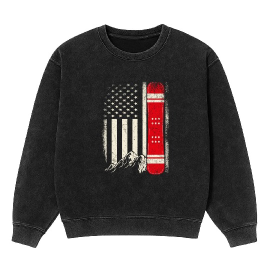Snowboarding 4th of July Distressed USA Flag Mineral Wash Sweatshirts