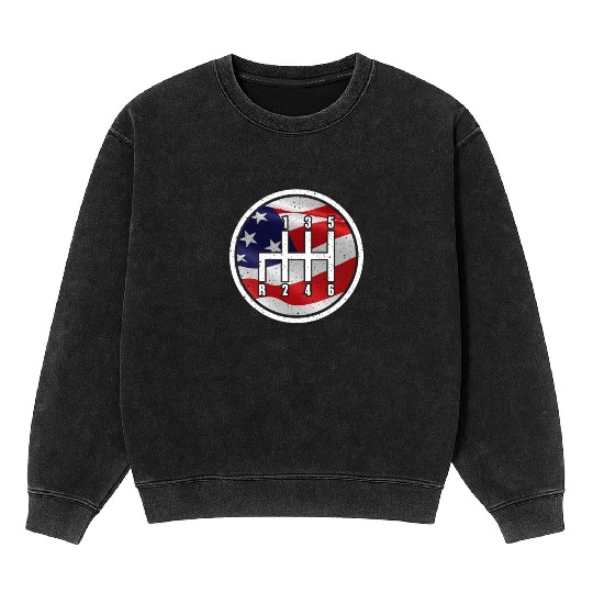 American Flag Muscle Car 6 Gears Knob Car Mechanic Mineral Wash Sweatshirts