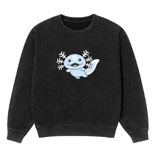Winter Axolotl With Snowflakes Sweet Winter Mineral Wash Sweatshirts