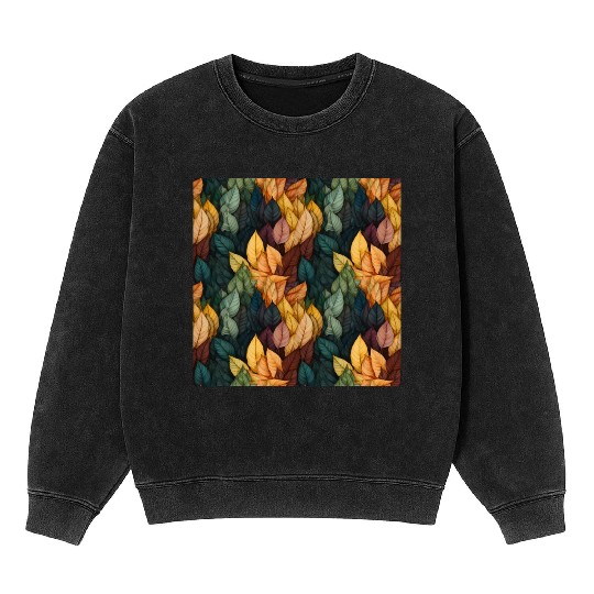 Colorful Fall Leaves Pattern Mineral Wash Sweatshirts