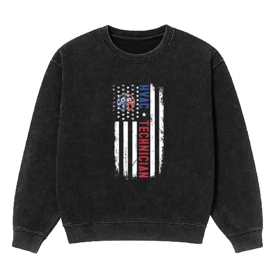 HVAC Technician US American Flag HVAC Mechanic Eng Mineral Wash Sweatshirts
