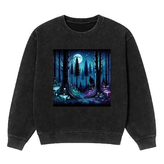 Mystic Moonlit Enchanted Forest Mineral Wash Sweatshirts