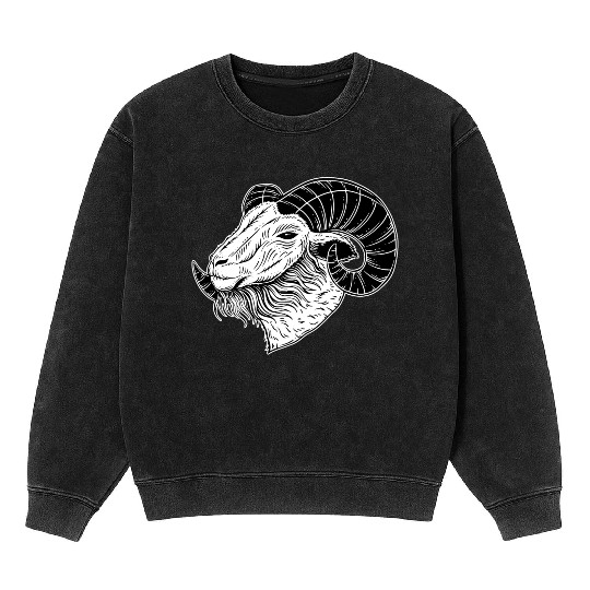 Baphomet Goat Devil Horn Head Mineral Wash Sweatshirts