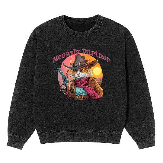 Purrfect Outlaw Showdown - Meowdy Partner Mineral Wash Sweatshirts