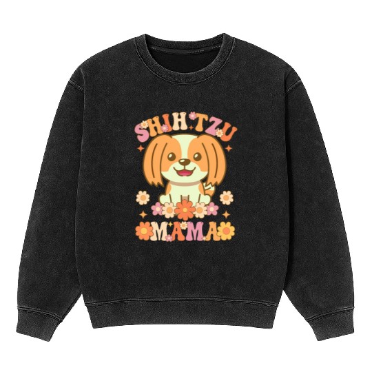 Groovy Shih Tzu Mom Female Dog Lover Mineral Wash Sweatshirts