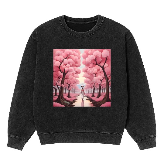 Japanese style art with cherry blossom festival Mineral Wash Sweatshirts
