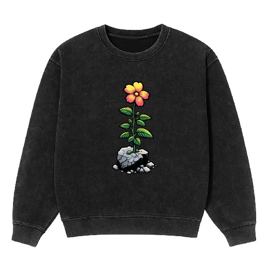 Resilient flower blooming through the cracks Mineral Wash Sweatshirts