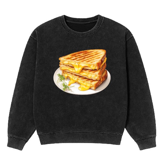 Plate of Grilled Cheese Sandwich Mineral Wash Sweatshirts