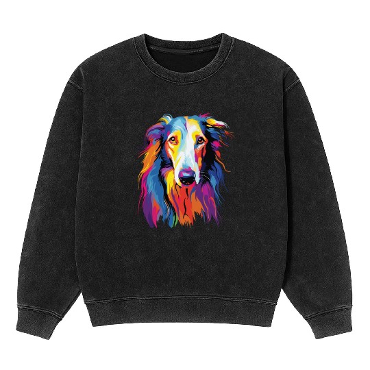 Watercolor Colorful Russian Greyhound Mineral Wash Sweatshirts