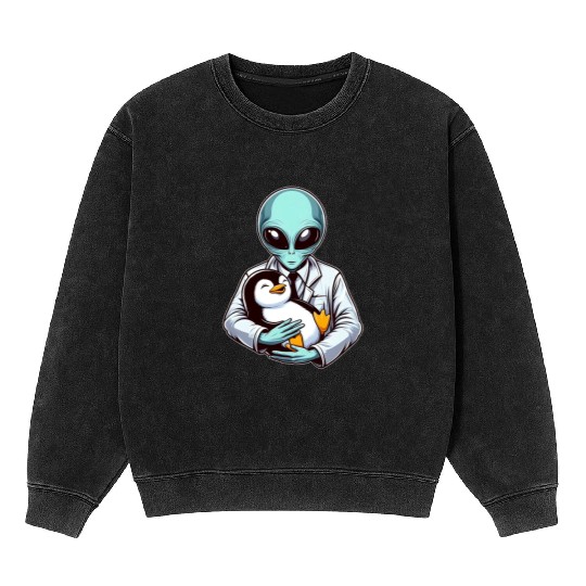 Alien Embracing Penguin Mineral Wash Sweatshirts