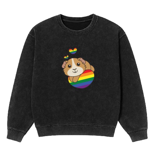 Rainbow Flag Pride Lgbtq Cute Guinea Pig Love Mineral Wash Sweatshirts
