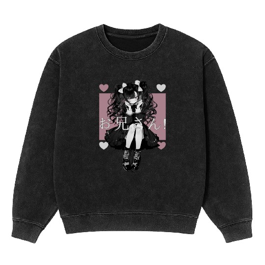 Gothic Maid Anime Harajuku Yami Kawaii Aesthetic Mineral Wash Sweatshirts