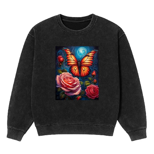 Emerald Monarch: A Delicate Embrace of Nature Mineral Wash Sweatshirts