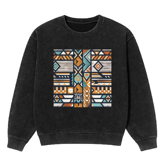 Urban Tribal Pattern - Aztec - Concrete and Wood Mineral Wash Sweatshirts