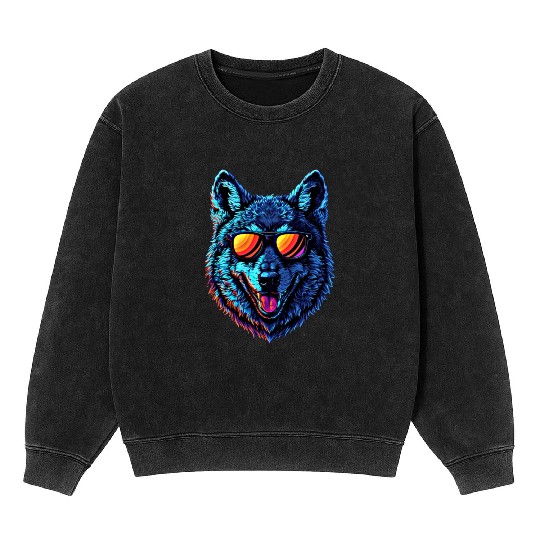 Cool Wolf Face Blue Wolf Wearing Sunglasses Mineral Wash Sweatshirts