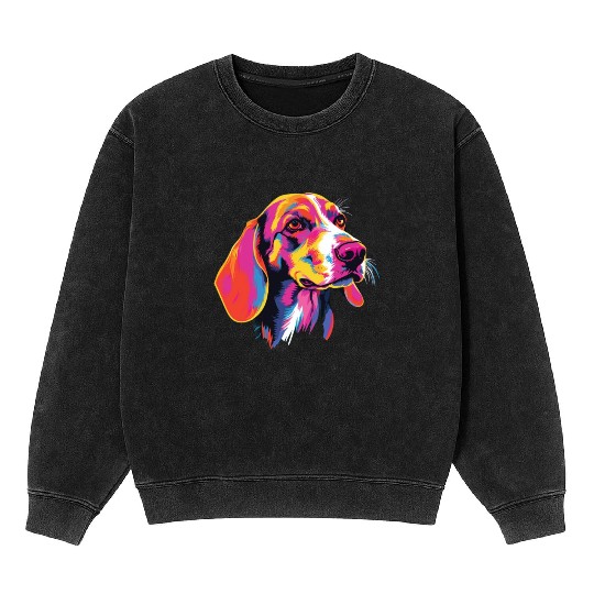 Watercolor Colorful American Foxhound Mineral Wash Sweatshirts