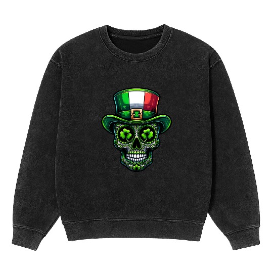 St Patricks Day Irish Sugar Skull Day Of Dead Mineral Wash Sweatshirts